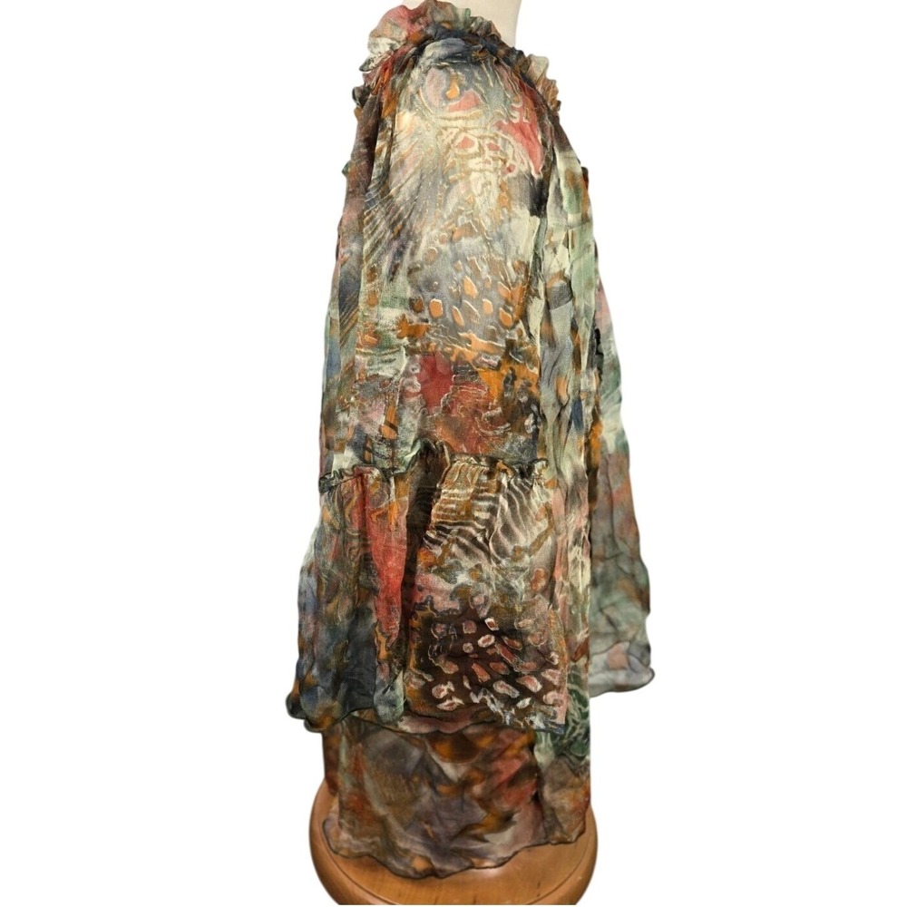 Casual‎ Studio Women M Rayon Abstract Print Ruffle Tiered Bell Sleeve Boho Tunic - Picture 7 of 8